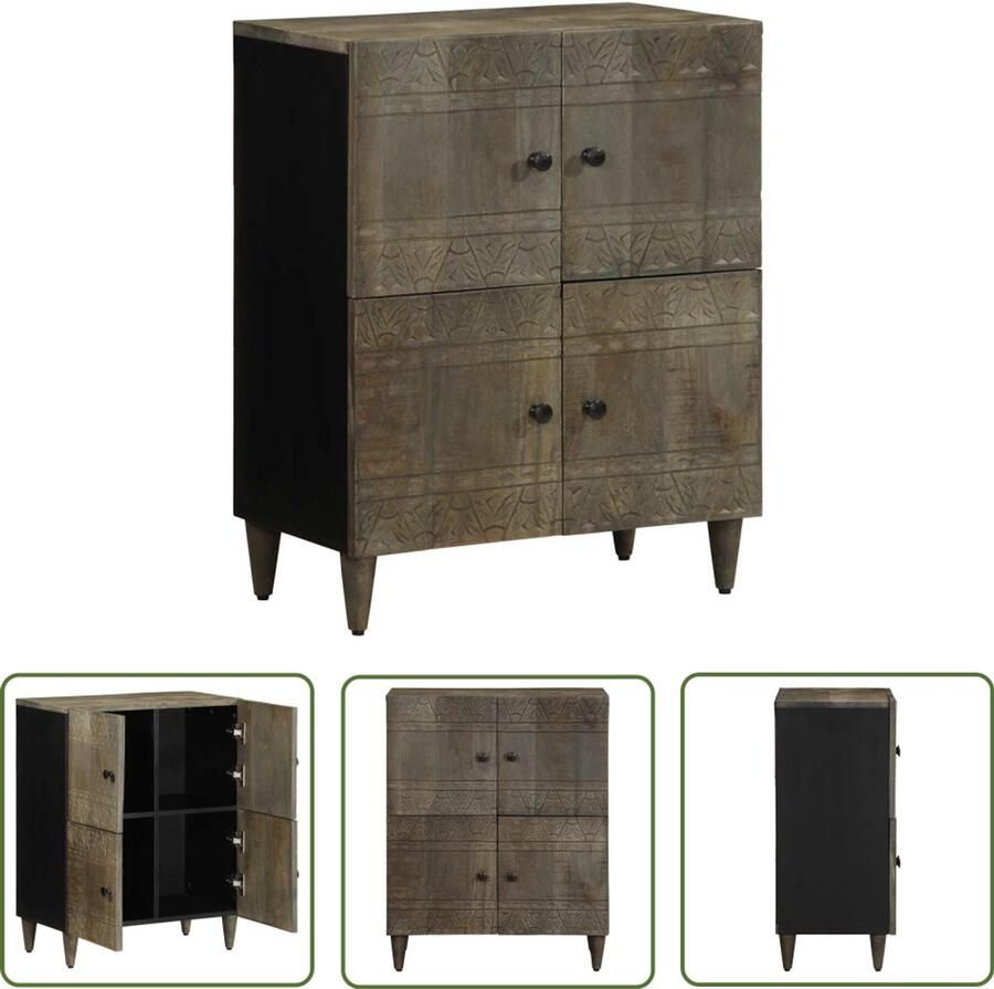 The Living Store Dressoir 60x33x75 cm massief mangohout Dressoir Mangohout Zwarte Dressoir Opbergkast Salontafel