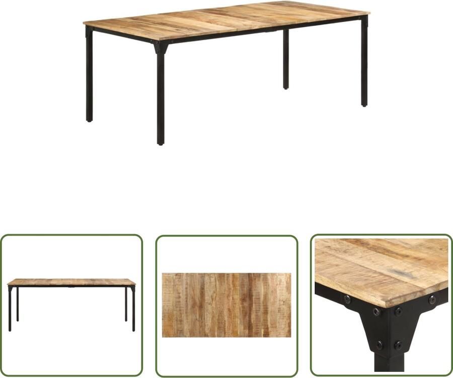 The Living Store Eettafel Mangohout 200 x 100 x 76 cm Ruw Mangohout met Gepoedercoat Ijzer Eetkamertafel Mangohout Eettafel Bruine Eettafel Industrieel Design Salontafel