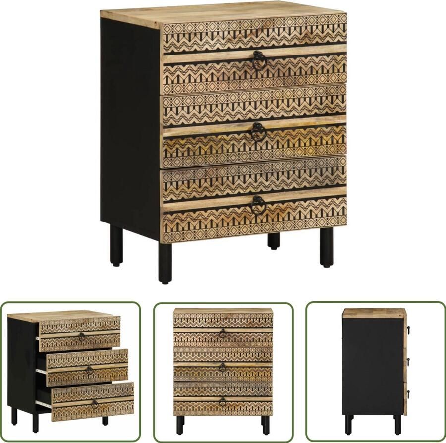 The Living Store Nachtkastje 50x33x62 cm massief ruw mangohout zwart Nachtkastje Mangohout Black Industrial Style Opbergkast