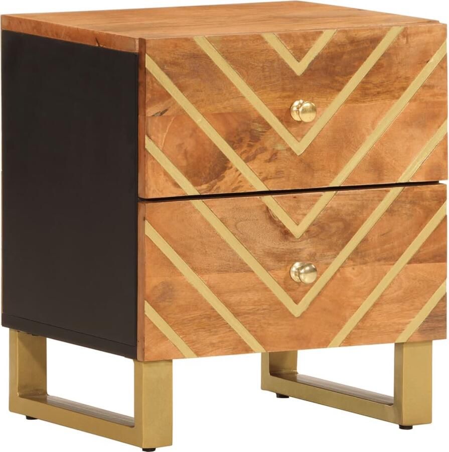 The Living Store Nachtkastje Mangohout 40 x 33.5 x 46 cm Bruin Zwart Nachtkastje Mangohout Houten Kast Slaapkamers Kamerdecoratie