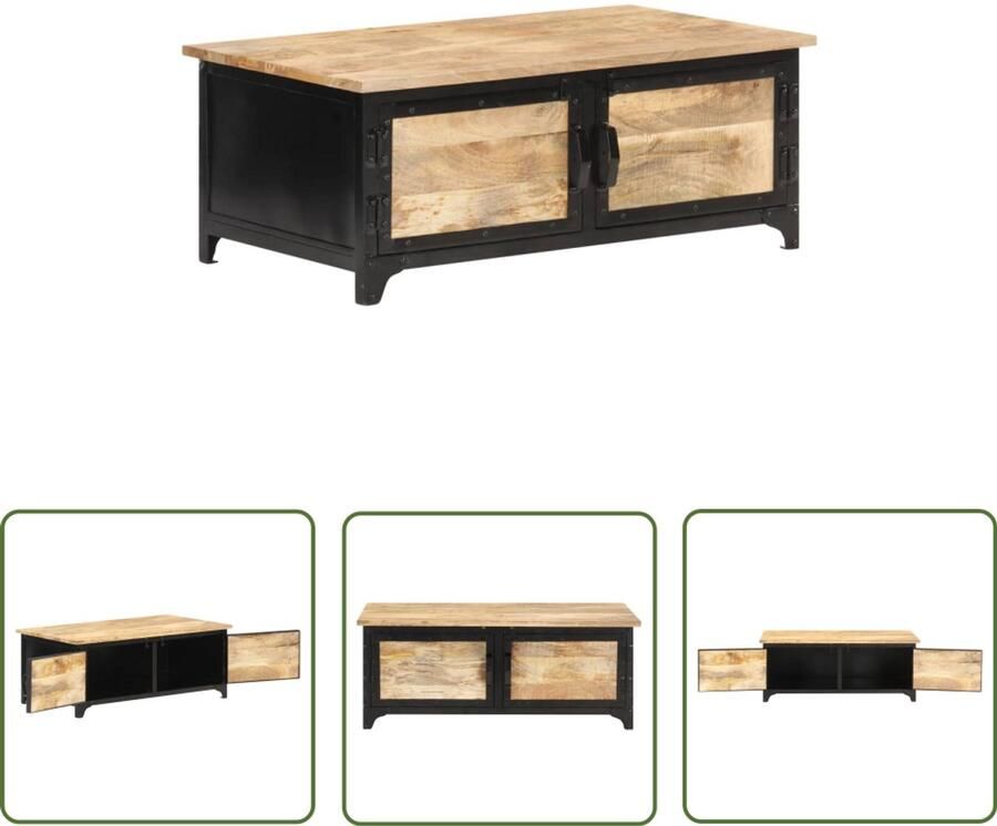The Living Store Salontafel 90x50x35 cm massief mangohout Salontafel Mangohout Industriële Salontafel Vintage Salontafel Koffietafel
