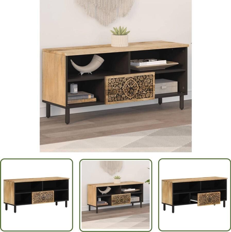The Living Store Tv-meubel 100x33x46 cm massief mangohout Tv-meubel Mangohout Retro Tv-meubel Salontafel Livingroom Furniture