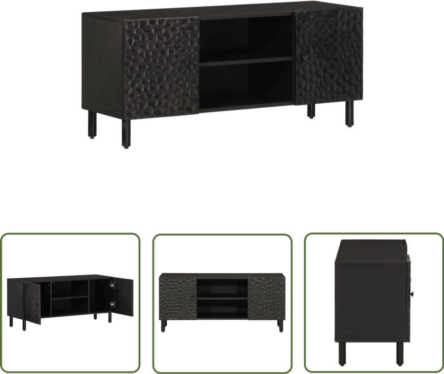 The Living Store Tv-meubel 105x33x46 cm massief mangohout zwart Tv-meubel Mangohout Houten Tv Kast Salontafel Black Furniture