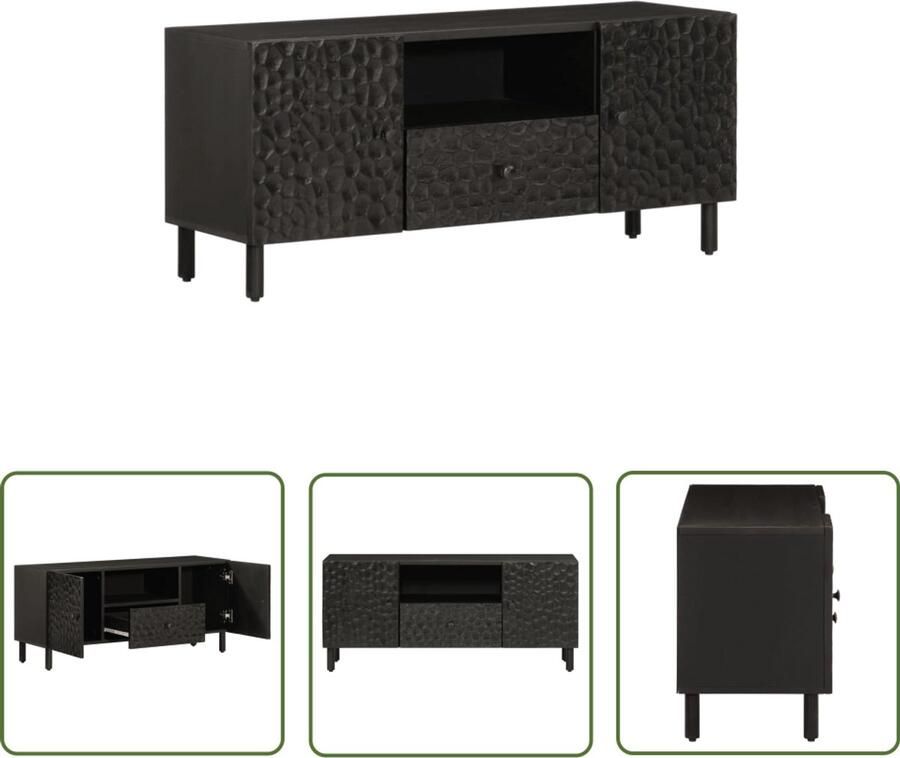 The Living Store Tv-meubel 105x33x46 cm massief mangohout zwart Tv-meubel Mangohout Houten Tv-stand Salontafel Kast