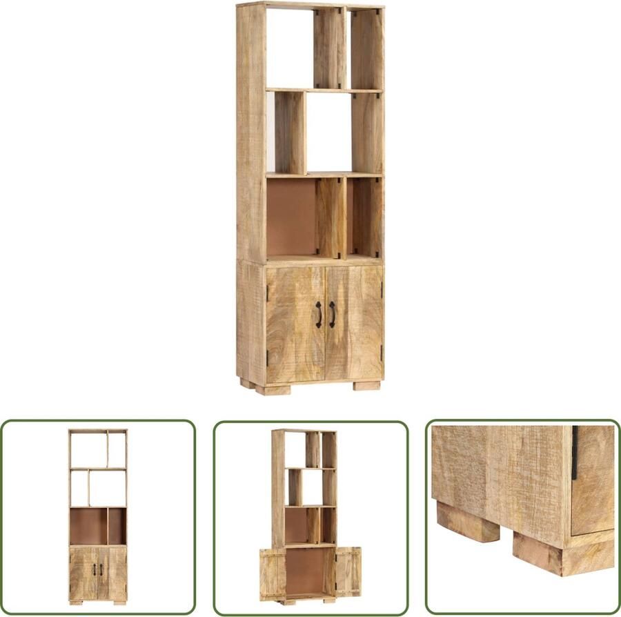The Living Store Retro Boekenkast 60x35x180 cm Massief Mangohout Retro Boekenkast Mangohouten Boekenkast Vintage Boekenkast Bibliotheek Boekenplank - Foto 2