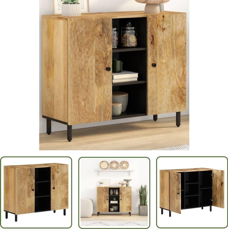 The Living Store Bijzetkast 90x33x75 cm massief mangohout Dressoir Mango Wood Furniture Vintage Dresser Houten Kast Opbergkast