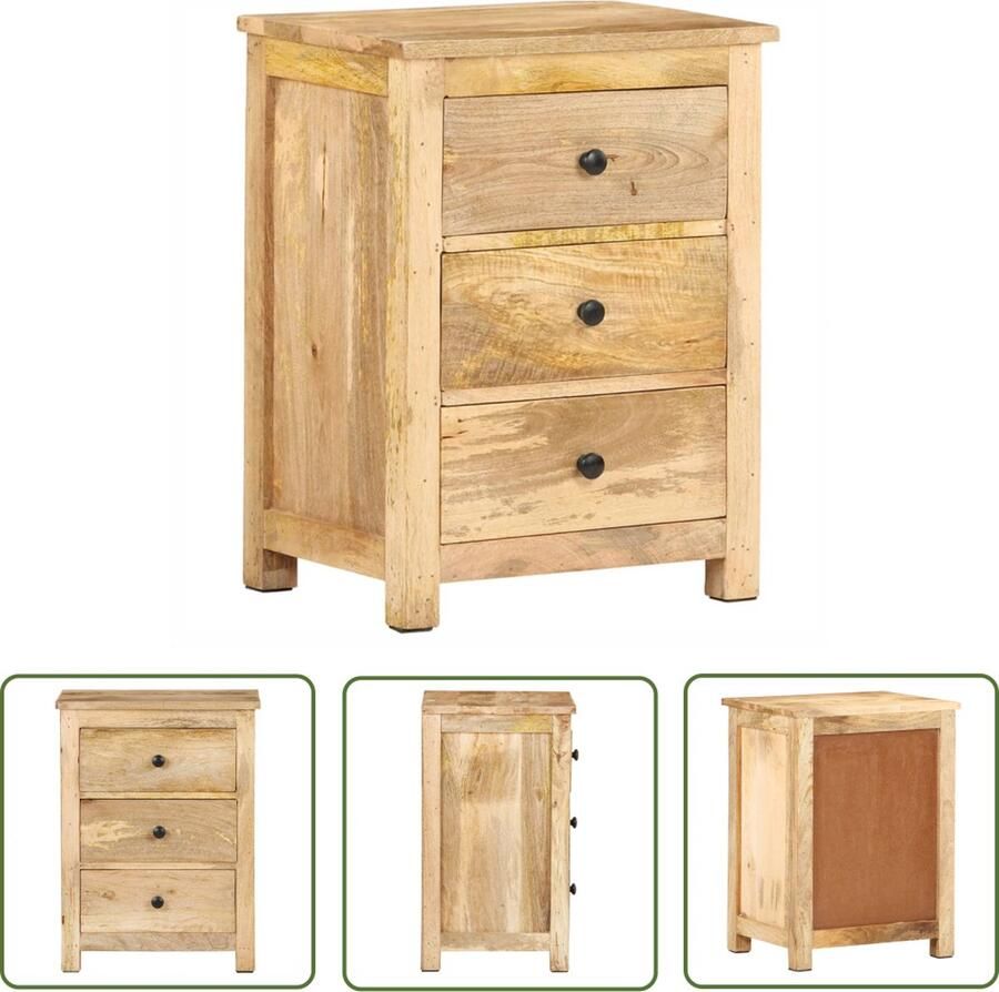 The Living Store Nachtkastje Mangohout 45 x 35 x 60 cm Massief 3 lades Nachtkastje Mangohouten Kast Slaapkamermeubel Vintage Kast Rustic Furniture