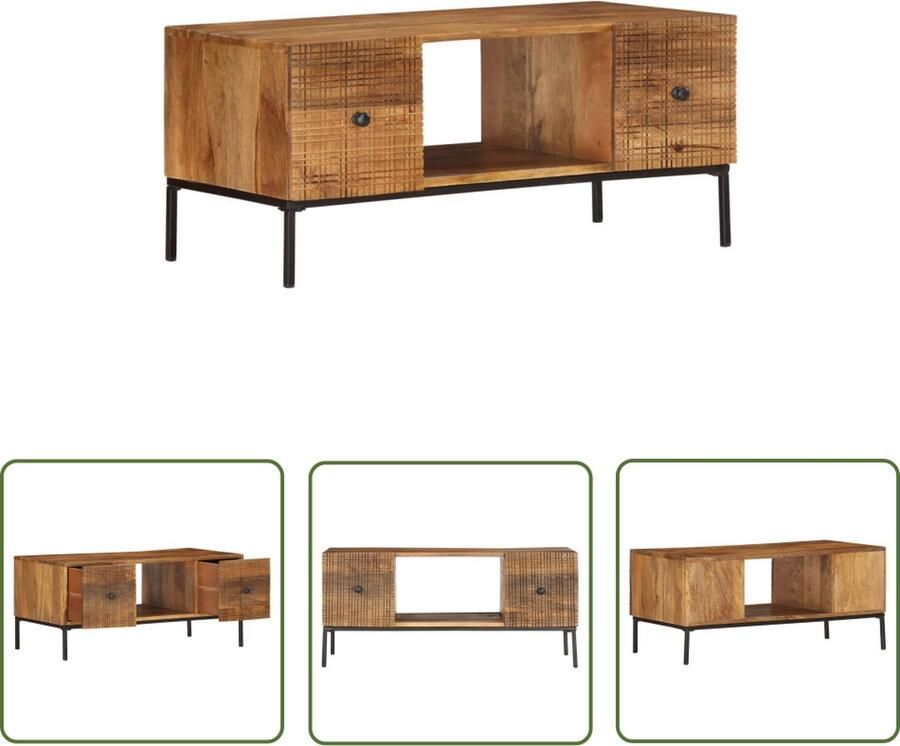 The Living Store Salontafel IndustriÃle Stijl 90x45x40 cm Massief Mangohout Staal Salontafel Mangohouten Salontafel Industriële Salontafel Vintage Salontafel Tv-tafel - Foto 2
