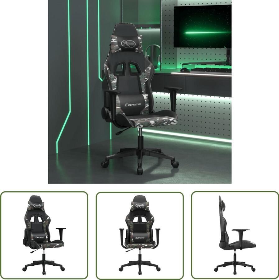 VidaXL Massage gamestoel kunstleer zwart en camouflage Massage Fauteuil Gamingstoel Pc Stoel Kantoorstoelen Ergonomische Stoel