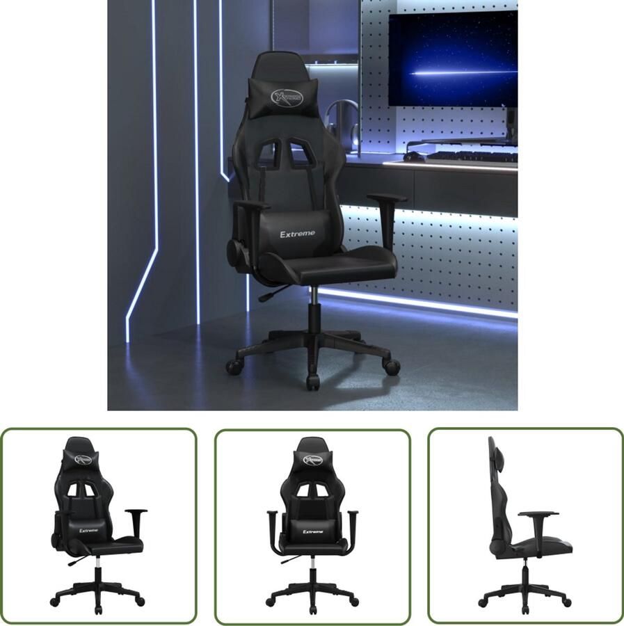 The Living Store Massage gamestoel kunstleer zwart Massage Fauteuil Gamingstoel Kantoorstoel Ergonomische Stoel Kunstlederen Stoel