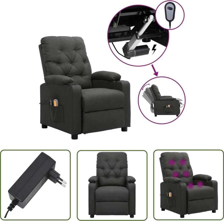 VidaXL Massagestoel elektrisch stof donkergrijs Elektrische Massagestoel Massagefauteuil Relaxfauteuil Ergonomische Stoel Comfortabele Stoel - Foto 2