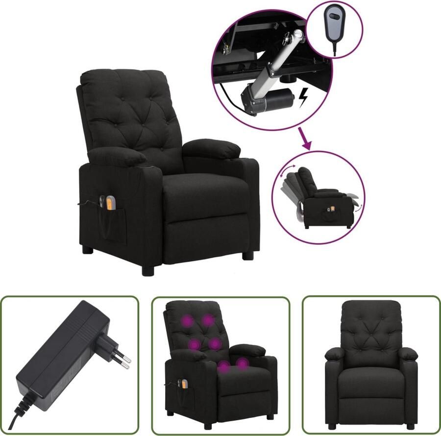 VidaXL Massagestoel elektrisch stof zwart Elektrische Massagestoel Massagefauteuil Relaxfauteuil Ergonomische Stoel Zwarte Stoel - Foto 2