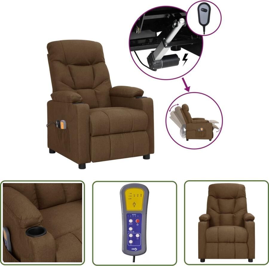 VidaXL Massagestoel elektrisch verstelbaar stof bruin Elektrische Massagestoel Massagefauteuil Relaxfauteuil Ergonomische Stoel Lederen Massagefauteuil