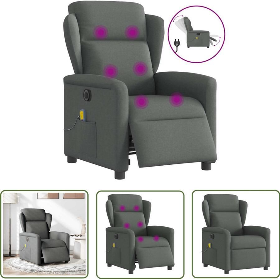 VidaXL Massagestoel elektrisch verstelbaar stof donkergrijs Elektrische Massagestoel Massagefauteuil Relaxstoelen Ergonomische Stoel Lounge Stoel