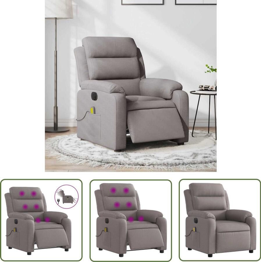 The Living Store Massagestoel elektrisch verstelbaar stof taupe Elektrische Massage Fauteuil Comfort Stoel Lounge Stoel Ergonomische Stoel Verstelbare Stoel