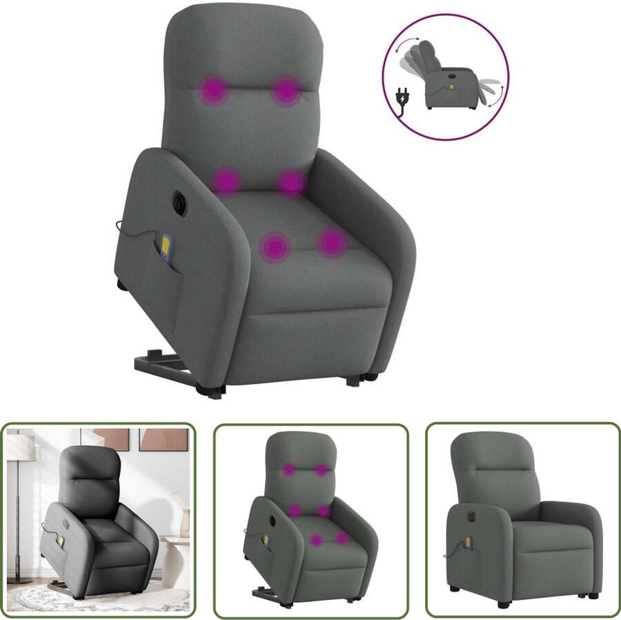 VidaXL Sta-op-massagestoel elektrisch verstelbaar stof donkergrijs Sta Op Stoel Massagerende Stoel Elektrische Stoel Fauteuil Relaxstoel