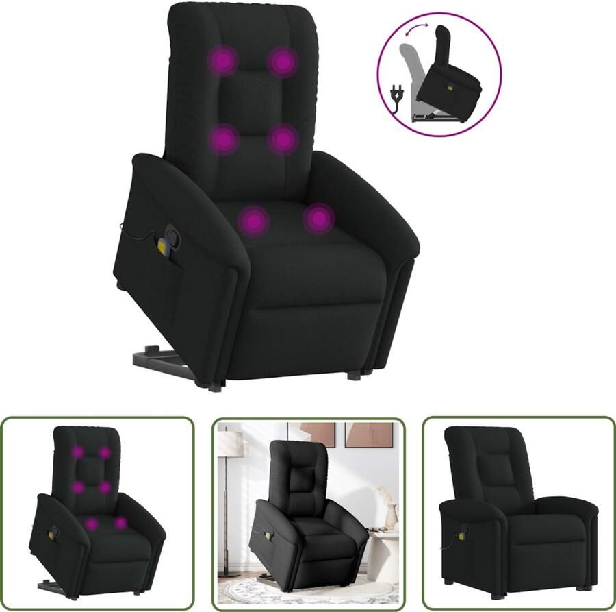 VidaXL Massagerende Stoel Stapstoel Sta-op-massagestoel verstelbaar stof zwart Elektrisch Bedienbare Stoel Verstelbare Stoel Rolstoelhoogte