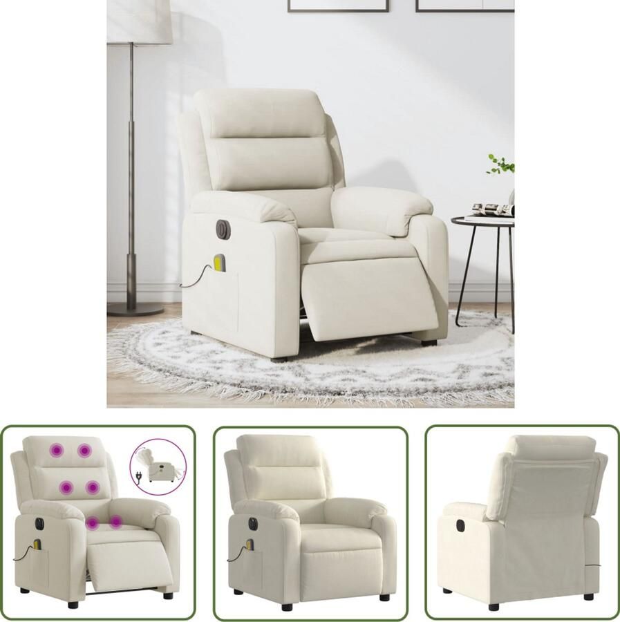 VidaXL Massagestoel elektrisch verstelbaar fluweel crèmekleurig Elektrische Massagestoel Massagerstoel Loungestoel Elektrische Relaxfauteuil Comfortstoelen