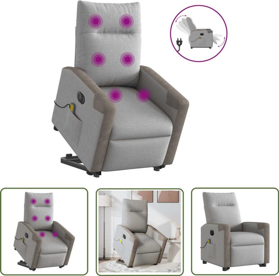 VidaXL Massagerstoel Elektrische Sta-opstoel Sta-op-massagestoel elektrisch verstelbaar stof wolk grijs Ergonomische Stoel Relaxfauteuil Zitzak