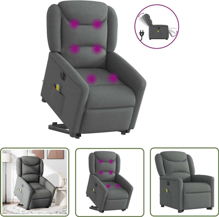 VidaXL Massagerstoel Elektrische Stoel Sta-op-massagestoel elektrisch verstelbaar stof donkergrijs Sta Op Stoel Ergonomische Stoel Relaxfauteuil