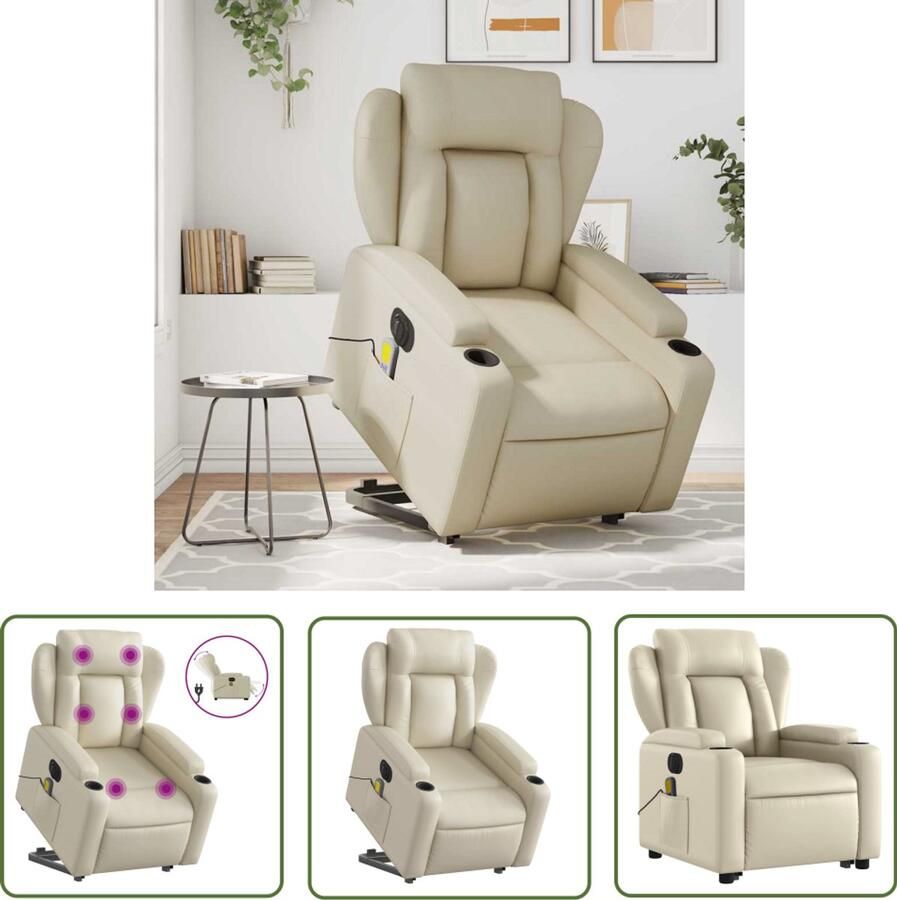 The Living Store Sta-op-massagestoel elektrisch kunstleer crèmekleurig Elektrische Stoel Massagestoel Sta-opstoel Fauteuil Relaxstoelen