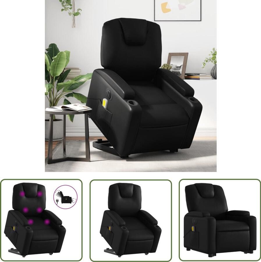 VidaXL Massagerstoel Sta Op Massagestoel Sta-op-massagestoel elektrisch kunstleer zwart Elektrische Stoel Ergonomische Stoel Loungestoel