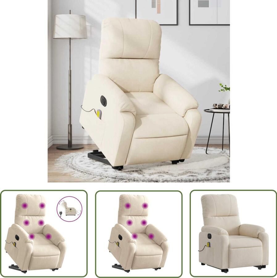 VidaXL Massagerstoel Sta-op Massagestoel Sta-op-massagestoel elektrisch verstelbaar microvezelstof beige Elektrische Stoel Loungestoel Relaxfauteuil