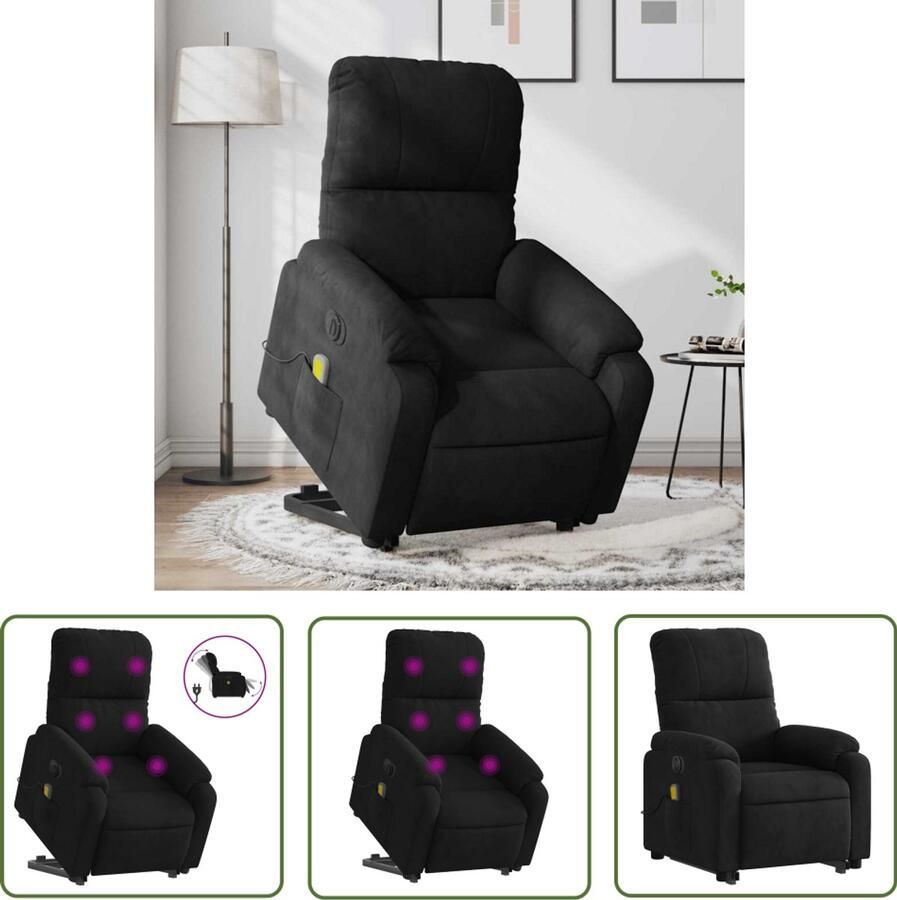 VidaXL Massagerstoel Sta-op Massagestoel Sta-op-massagestoel elektrisch verstelbaar microvezelstof zwart Relaxfauteuil Fauteuils Zwarte Stoel - Foto 2