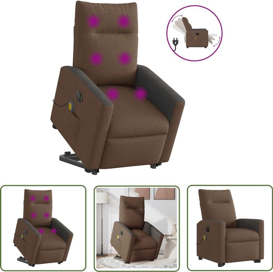 VidaXL Massagerstoel Sta-op Massagestoel Sta-op-massagestoel elektrisch verstelbaar stof bruin Elektrische Stoel Loungestoel Relaxfauteuil