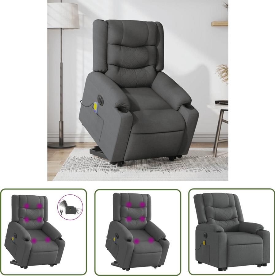 VidaXL Massagerstoel Sta Op Massagestoel Sta-op-massagestoel elektrisch verstelbaar stof donkergrijs Ergonomische Stoel Elektrische Stoel Relaxfauteuil