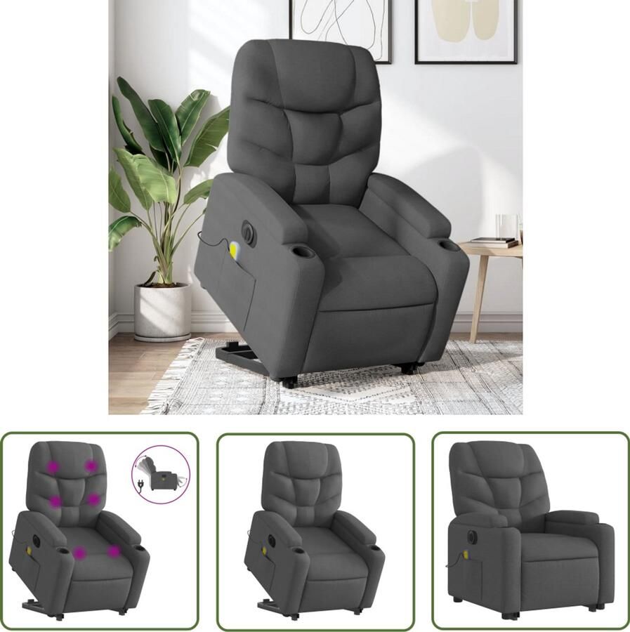 The Living Store Sta-op-massagestoel elektrisch verstelbaar stof donkergrijs Elektrische Massagestoel Sta-opstoel Ergonomische Stoel Relaxfauteuil Lounge Stoel