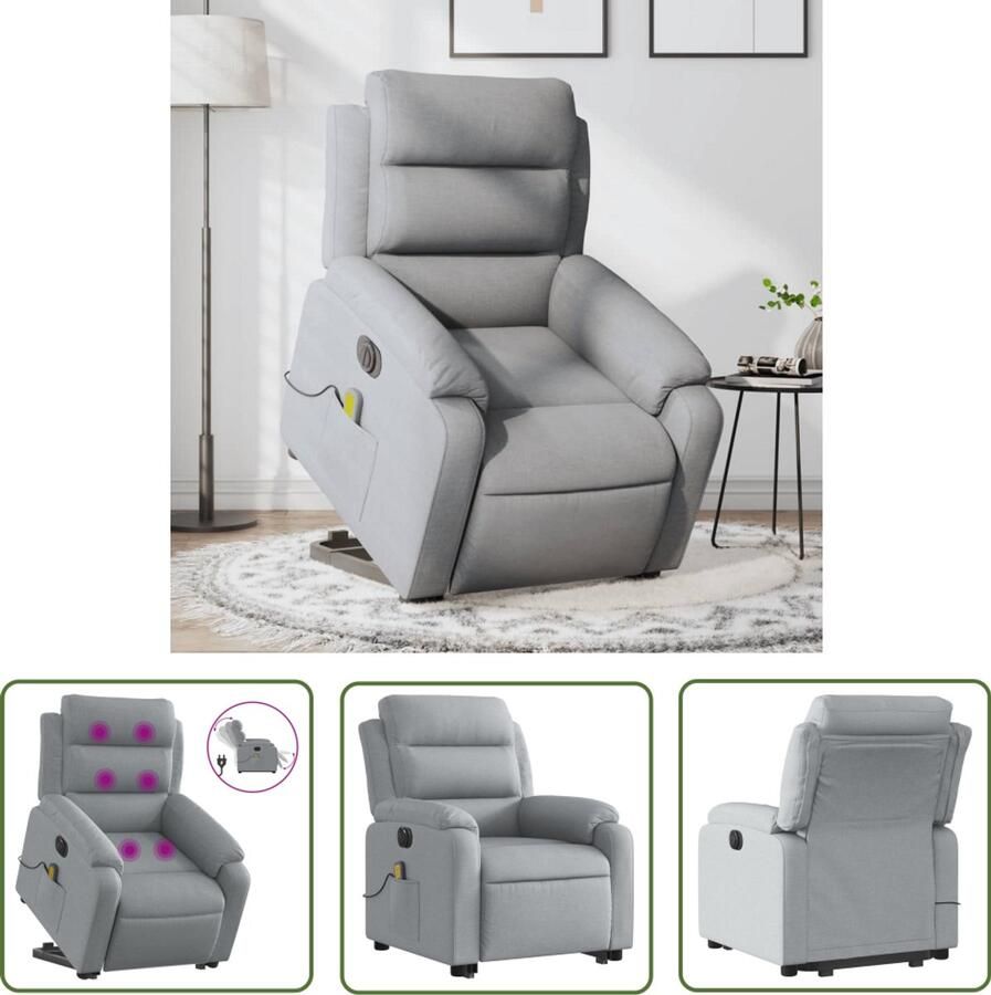 The Living Store Sta-op-massagestoel elektrisch verstelbaar stof lichtgrijs Sta-opstoel Massagestoel Elektrische Stoel Ergonomische Stoel Relaxfauteuil
