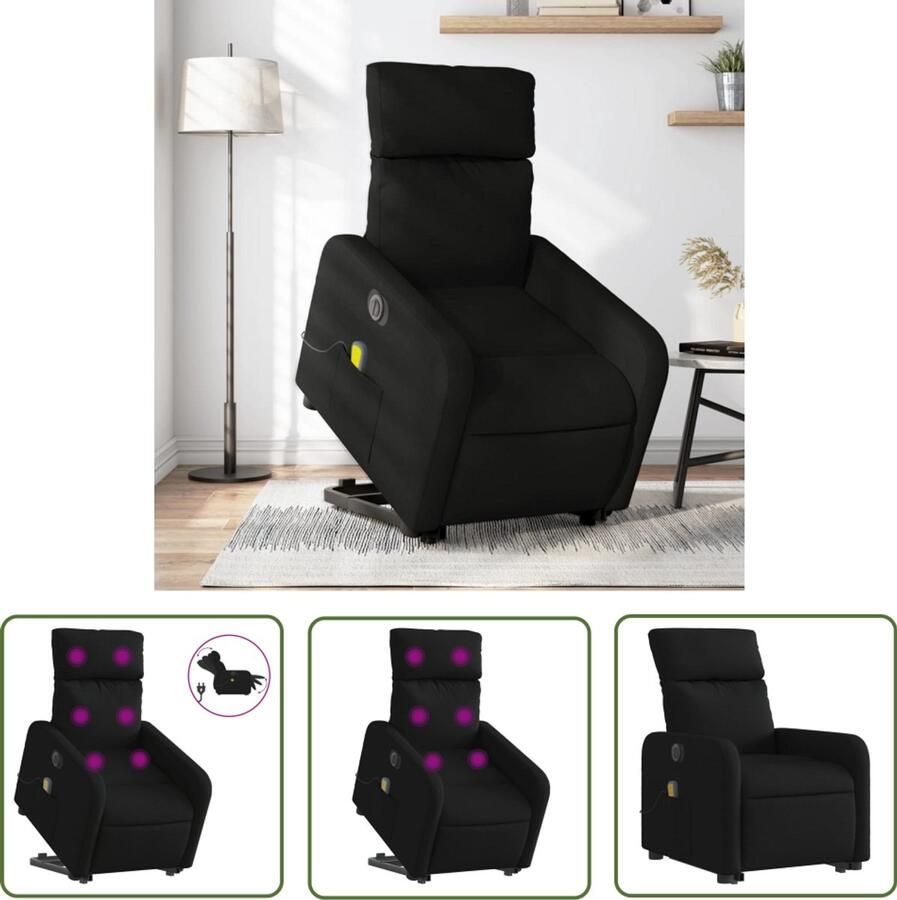 VidaXL Massagerstoel Sta-op Massagestoel Sta-op-massagestoel elektrisch verstelbaar stof zwart Elektrische Stoel Ergonomische Stoel Relaxfauteuil