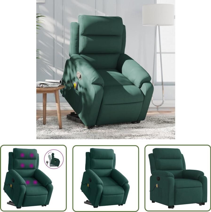 VidaXL Massagerstoel Sta-op Massagestoel Sta-op-massagestoel verstelbaar fluweel donkergroen Fluweel Stoel Dark Green Chair Ergonomische Stoel