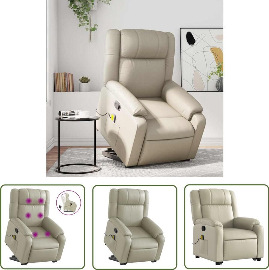 VidaXL Massagerstoel Sta-op Massagestoel Sta-op-massagestoel verstelbaar kunstleer crèmekleurig Fauteuil Elektrisch Verstelbaar Ergonomische Stoel