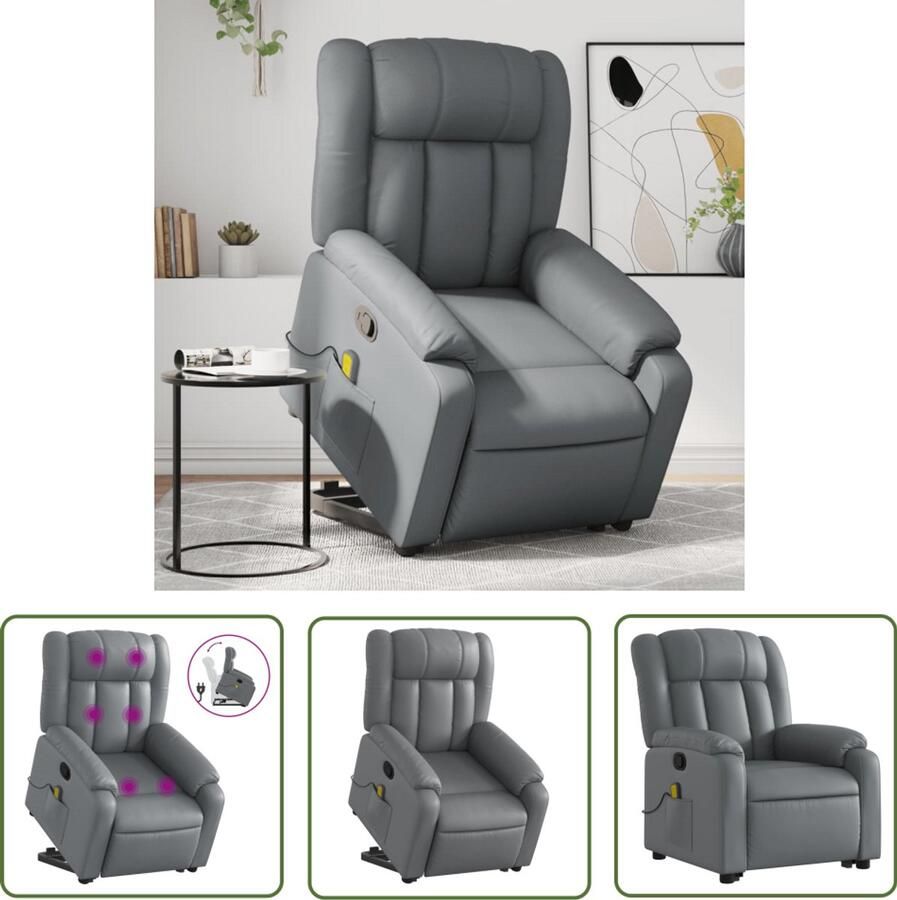 VidaXL Massagerstoel Sta-op Massagestoel Sta-op-massagestoel verstelbaar kunstleer grijs Elektrisch Bedienbare Stoel Ergonomische Stoel Relaxfauteuil