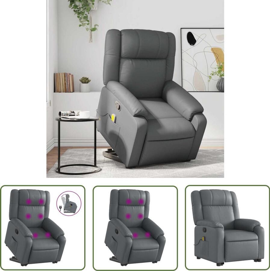 VidaXL Sta-op-massagestoel verstelbaar kunstleer grijs Sta-op Massagestoel Massagerstoel Ergonomische Stoel Elektrisch Verstelbare Stoel Lounge Stoel