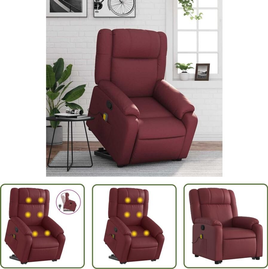 The Living Store Sta-op-massagestoel verstelbaar kunstleer wijnrood Stapelsstoel Massagestoel Elektrisch Verstelbaar Zitcomfort Ergonomische Stoel