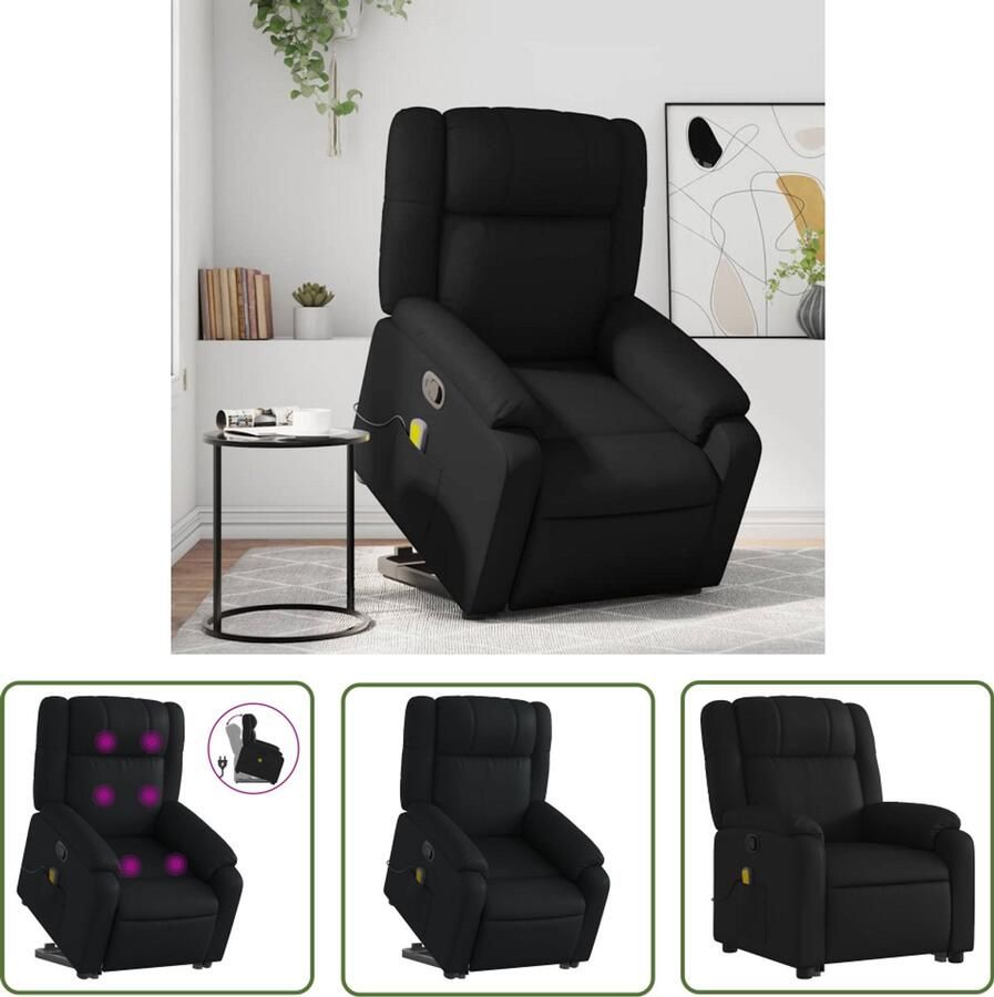 VidaXL Sta-op-massagestoel verstelbaar kunstleer zwart Sta-op Massagestoel Massagerstoel Elektrisch Bedienbare Stoel Ergonomische Stoel Zwarte Stoel