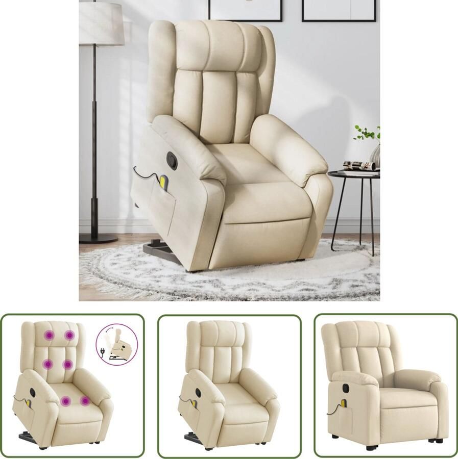 VidaXL Massagerstoel Sta-op Massagestoel Sta-op-massagestoel verstelbaar stof crèmekleurig Ergonomische Stoel Relaxfauteuil Luxe Stoel