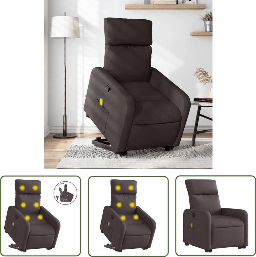 VidaXL Massagerstoel Sta-op Massagestoel Sta-op-massagestoel verstelbaar stof donkerbruin Relaxfauteuil Ergonomische Stoel Elektrisch Bedienbare Stoel