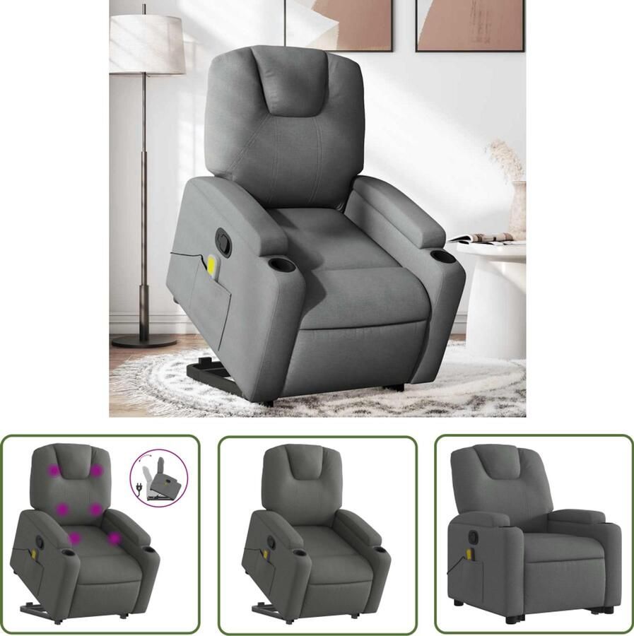VidaXL Massagerstoel Sta-op Massagestoel Sta-op-massagestoel verstelbaar stof donkergrijs Ergonomische Stoel Elektrisch Bedienbare Stoel Relaxfauteuil