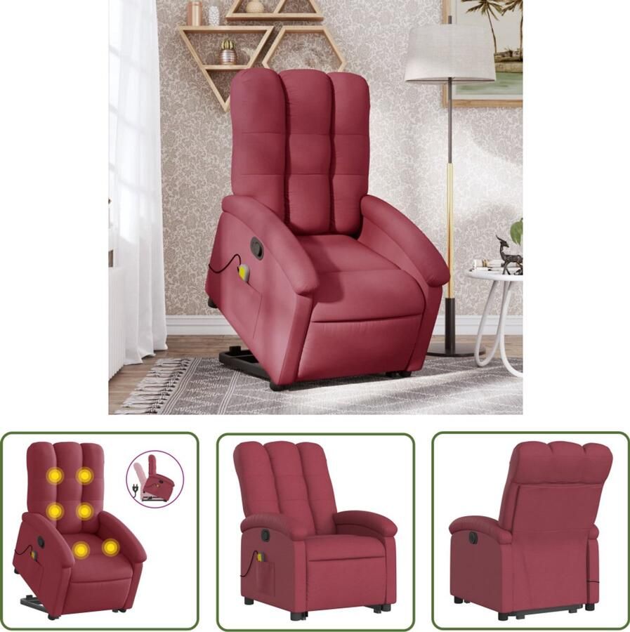 VidaXL Massagerstoel Sta-op Massagestoel Sta-op-massagestoel verstelbaar stof wijnrood Elektrisch Bedienbare Stoel Ergonomische Stoel Luxe Stoel