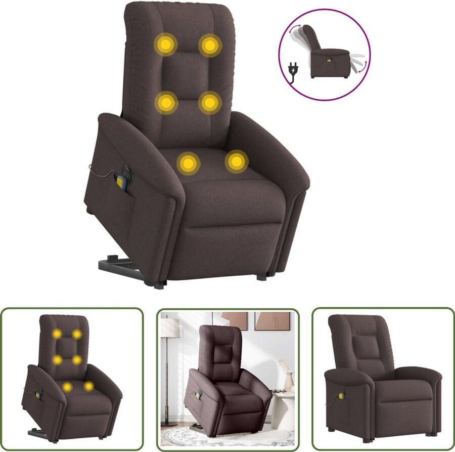 VidaXL Massagerstoel Sta Op Stoel Sta-op-massagestoel elektrisch verstelbaar stof donkerbruin Ergonomische Stoel Elektrische Stoel Relaxfauteuil