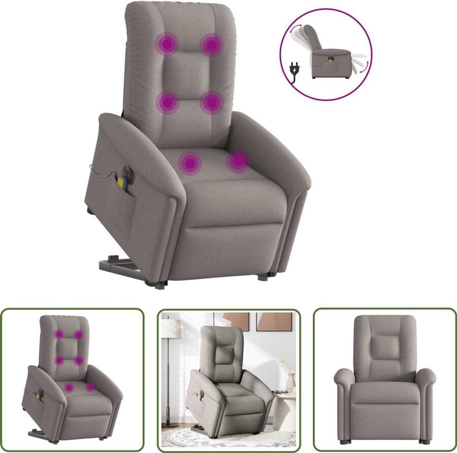 VidaXL Massagerstoel Sta Op Stoel Sta-op-massagestoel elektrisch verstelbaar stof taupe Ergonomische Stoel Elektrische Stoel Fauteuil