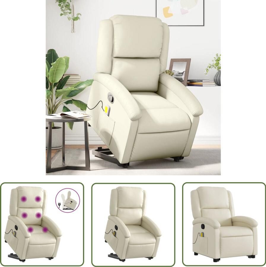 VidaXL Massagerstoel Sta-op-stoel Sta-op-massagestoel verstelbaar kunstleer crèmekleurig Ergonomische Stoel Fauteuil Lounge Stoel