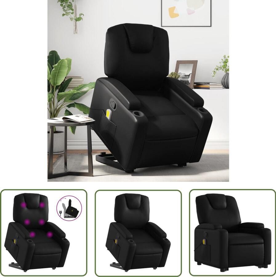 The Living Store Sta-op-massagestoel verstelbaar kunstleer zwart Verstelbare Stoel Massagerstoel Sta-op Stoel Elektrisch Bedienbare Stoel Ergonomische Stoel