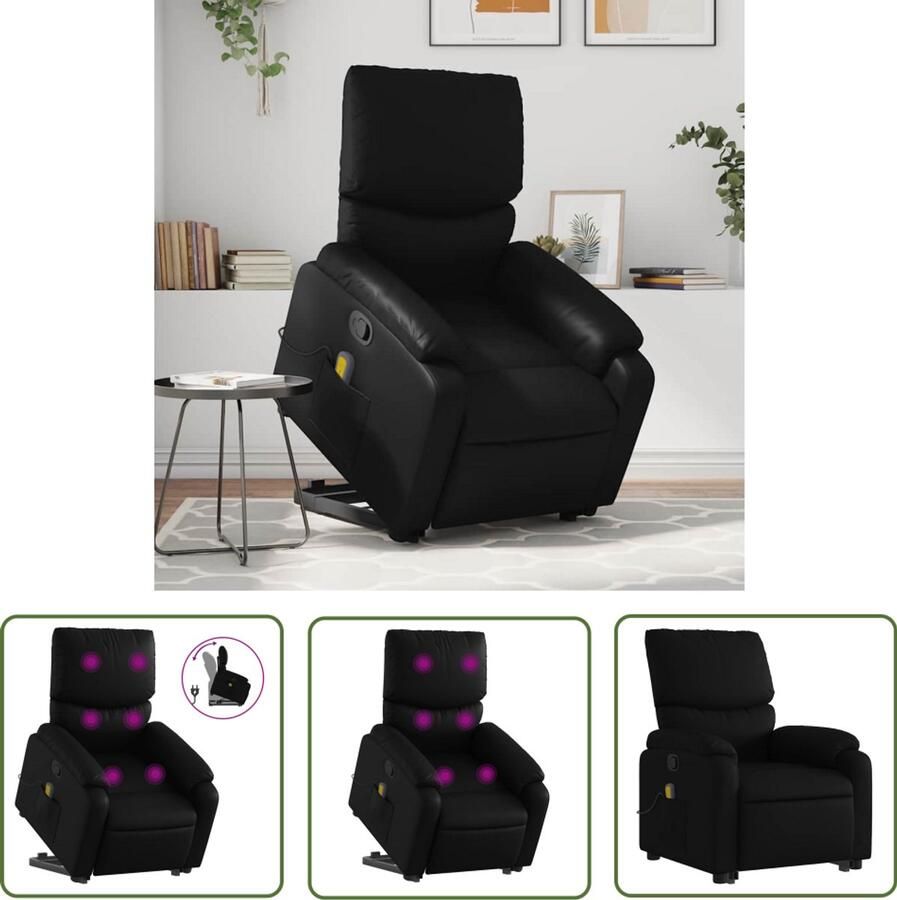 The Living Store Sta-op-massagestoel verstelbaar kunstleer zwart Sta-opstoel Massageruimtelijke Meubels Elektrisch Bedienbare Stoelen Ergonomische Stoelen Fauteuils