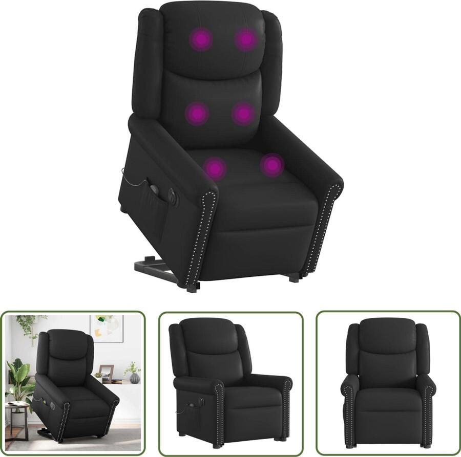 VidaXL Massagerstoel Sta Opstoel Sta-op-massagestoel elektrisch kunstleer glanzend zwart Ergonomische Stoel Elektrische Stoel Fauteuil