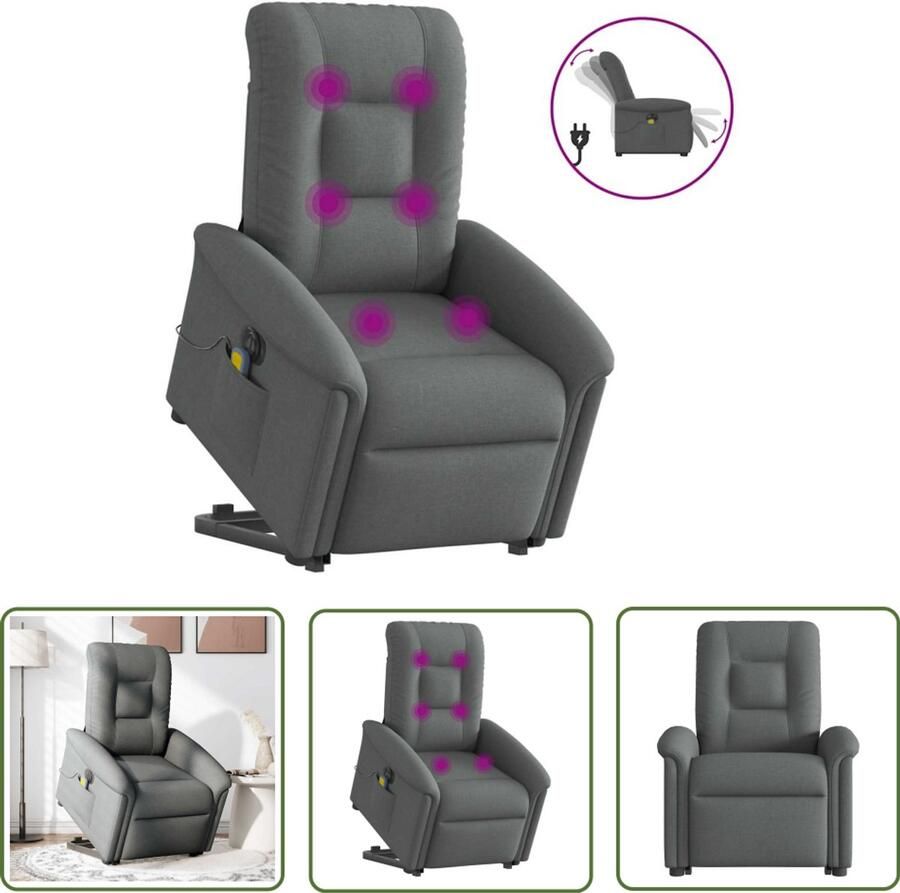 VidaXL Massagerstoel Sta Opstoel Sta-op-massagestoel elektrisch verstelbaar stof donkergrijs Ergonomische Stoel Elektrische Stoel Luxe Stoel